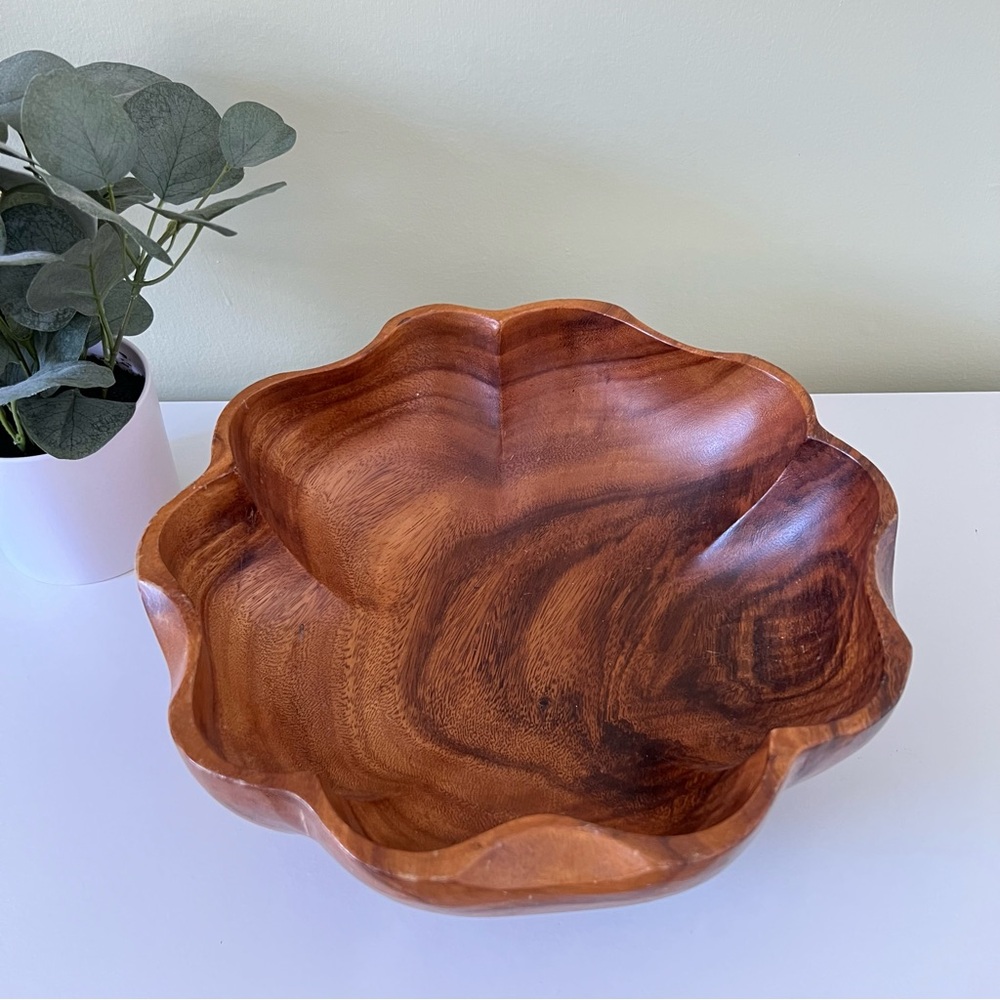 Vintage MCM Wood Scalloped Salad Bowl